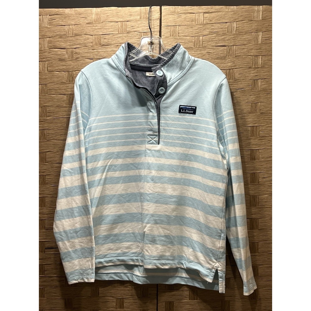 LL Bean Women's Cotton Rugby 1/4 Button Henley Long Sleeve Shirt S Logo Lt Blue